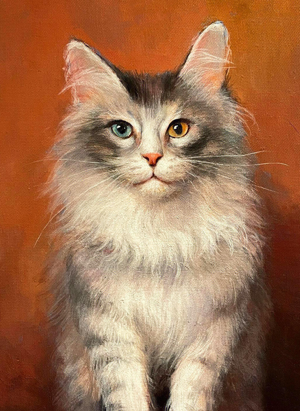 The artistic charm of the oil painting of the cat with split eyes I. Introduction