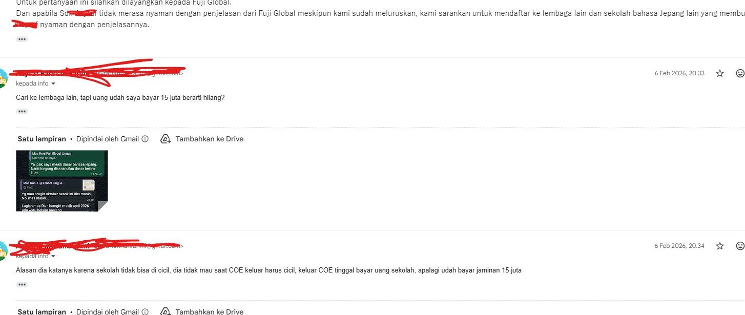Penipuan LPK Fuji Global Lingua asal Kabupaten Subang Jawa Barat Owner Roni Maulana