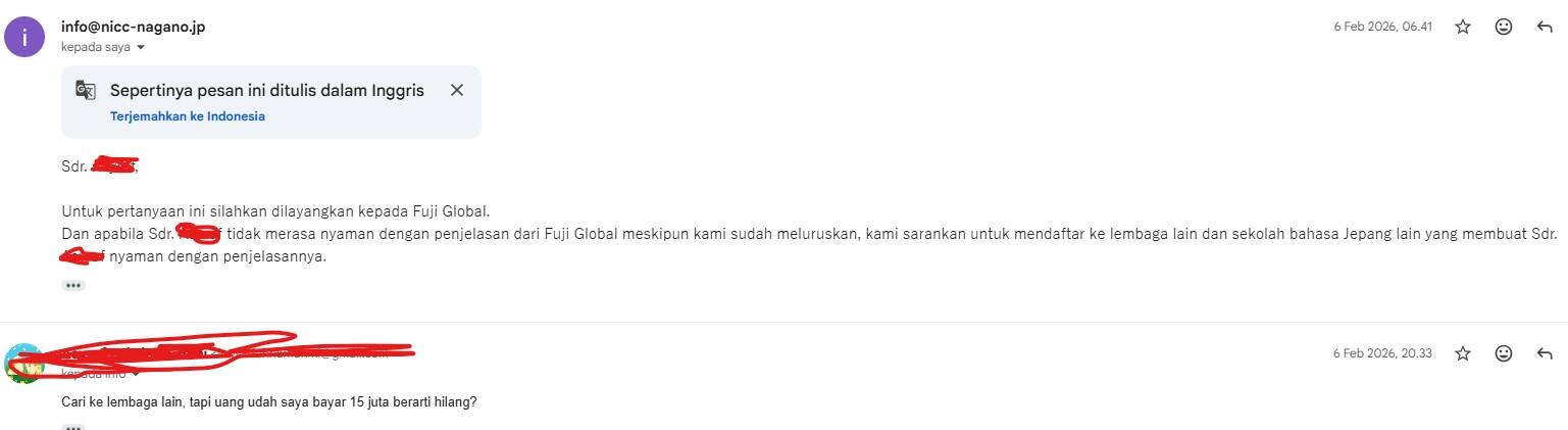 Penipuan LPK Fuji Global Lingua asal Kabupaten Subang Jawa Barat Owner Roni Maulana