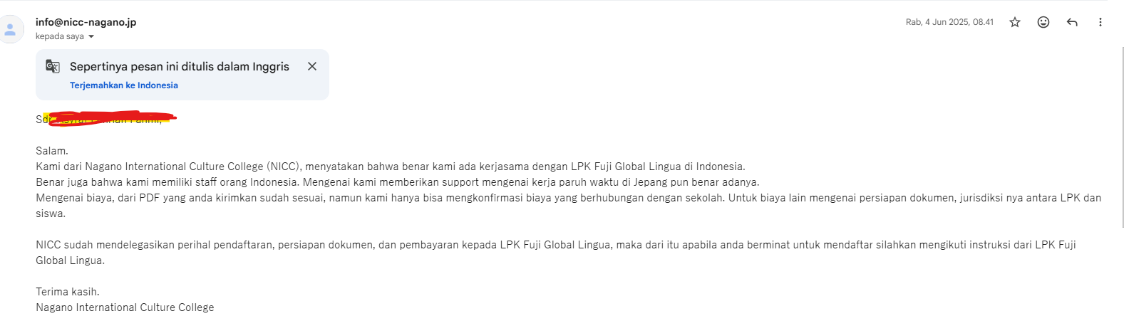 Penipuan LPK Fuji Global Lingua asal Kabupaten Subang Jawa Barat Owner Roni Maulana