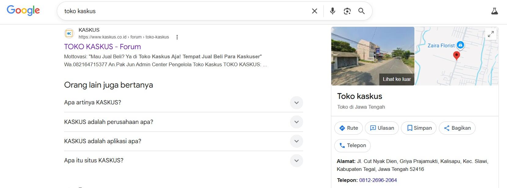 PENGUMUMAN PENTING BAHWA: TOKO KASKUS TIDAK MENJUAL DI GOOGLE MAPS