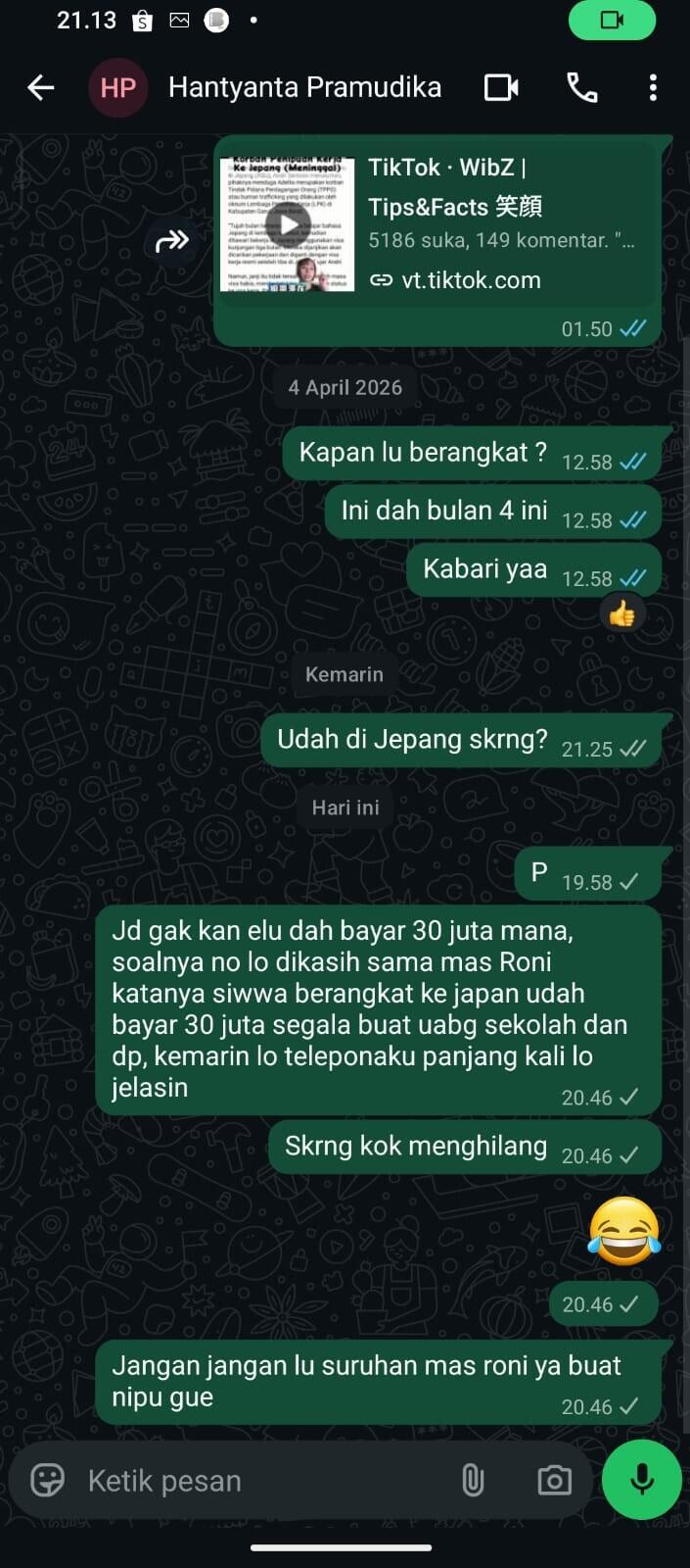 Penipuan LPK Fuji Global Lingua asal Kabupaten Subang Jawa Barat Owner Roni Maulana
