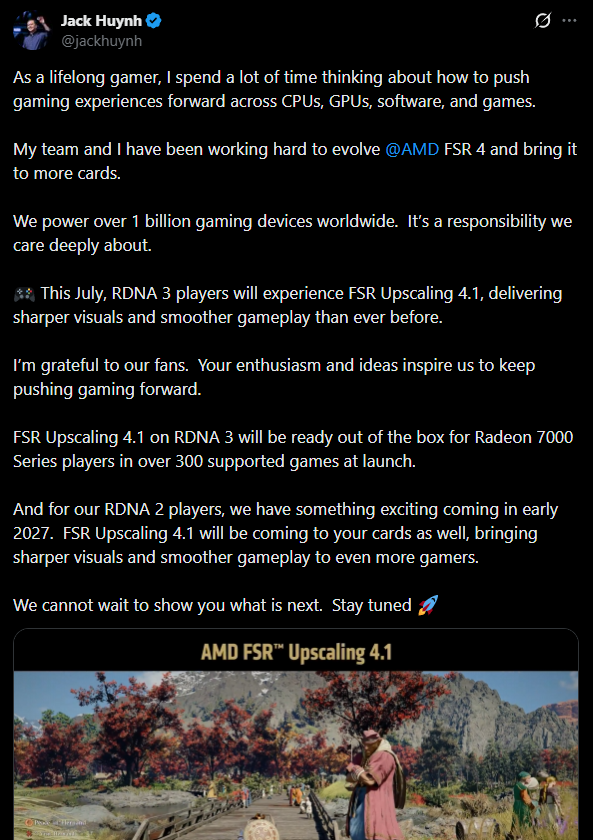 AMD akhirnya bawa FSR Upscaling 4.1 ke GPU Radeon lama, RX 7000 dan RX 6000 Series!
