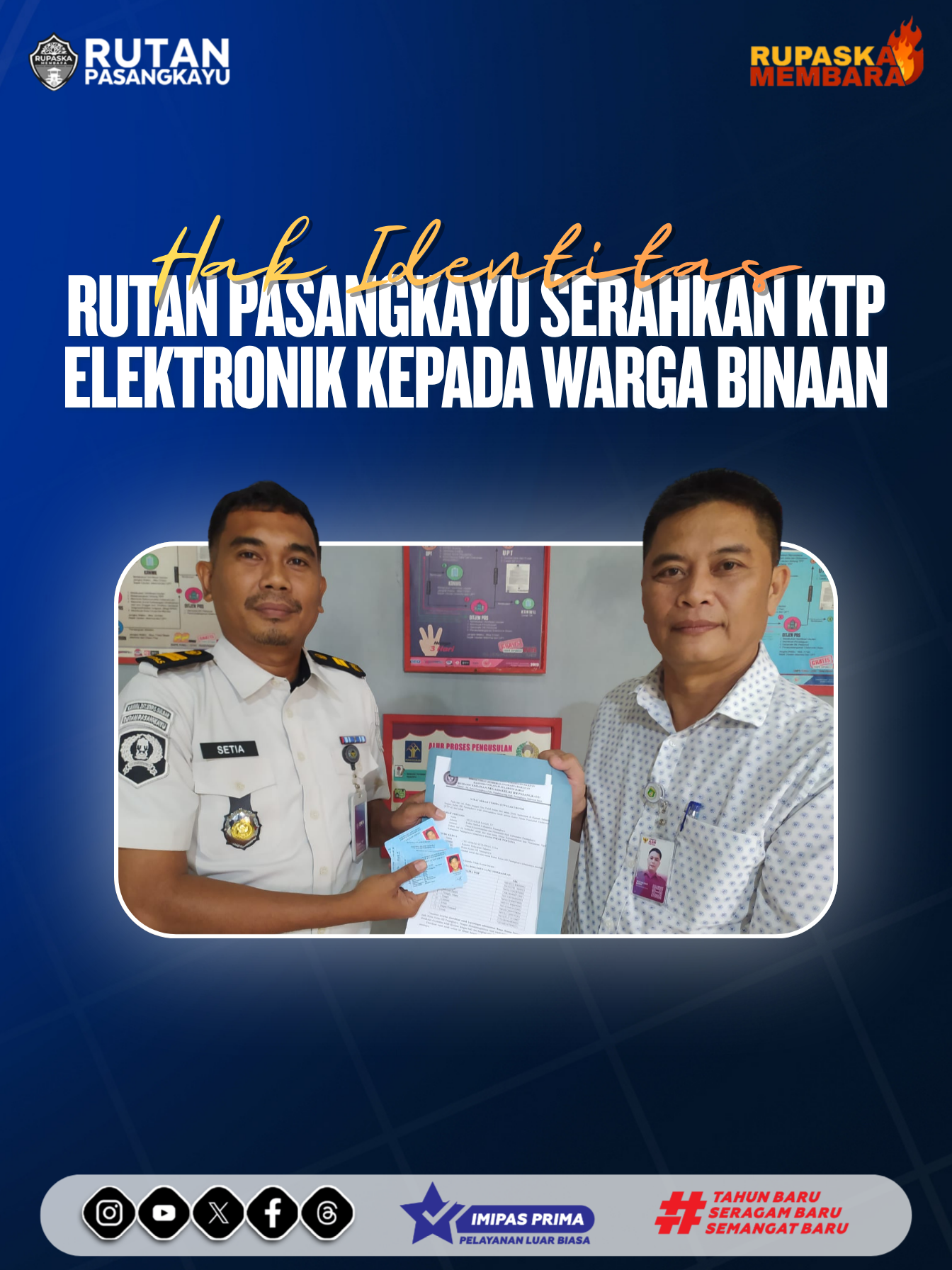 Hak Identitas, Rutan Pasangkayu Serahkan KTP Elektronik kepada Warga Binaan