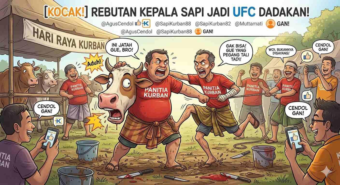 Rebutan Kepala Sapi, Dua Bapak-Bapak Panitia Kurban Malah Adu Jotos!