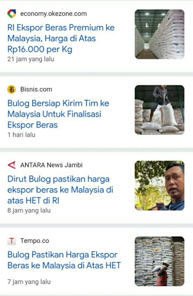 Ekspor Beras ke Malaysia, Bulog Pasang Harga di Atas HET