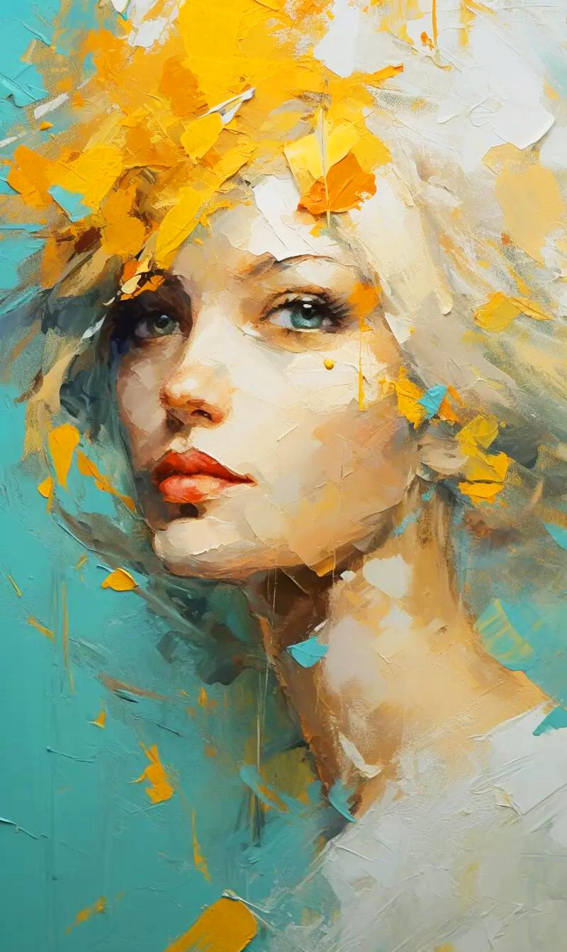 A modern thick-painting style portrait of a woman: