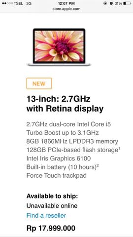 Macbook Pro 13,3" Retina Display (2015) MF839. MINT Condition, Fullset.