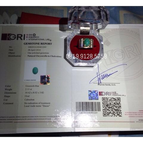 DIJUAL BATU CINCIN BACAN TEMBUS IMUT MEWAH BER - SERTIFIKAT GRI !!!
