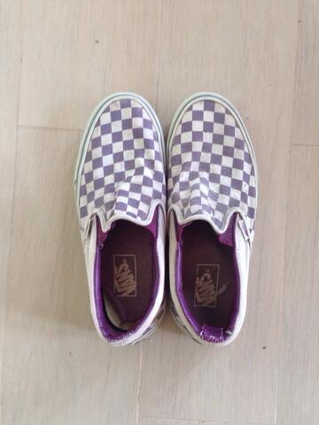 purple white checkered vans