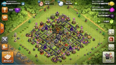 jual akun COC th9 bonus CR lv9 troops mantap
