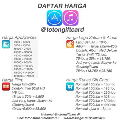 Original iTunes Gift Card Indonesia & US & jasa gift iTunes Store @totongiftcard