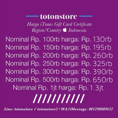 Original iTunes Gift Card Indonesia & US & jasa gift iTunes Store @totongiftcard
