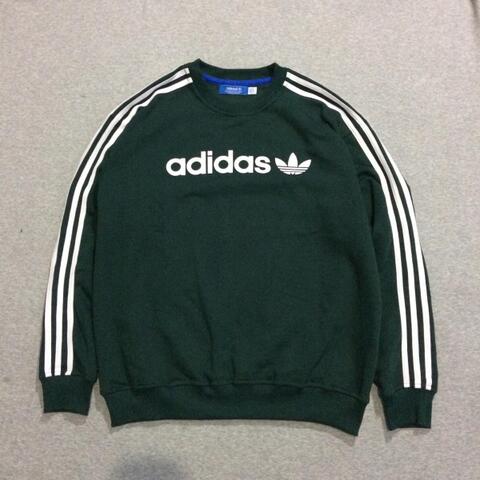 Crewneck Sweater Adidas Linear Green Army Size M dan L