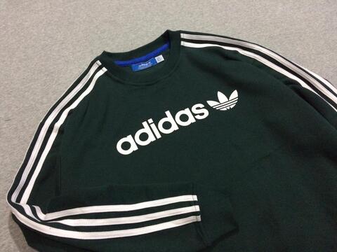 Crewneck Sweater Adidas Linear Green Army Size M dan L