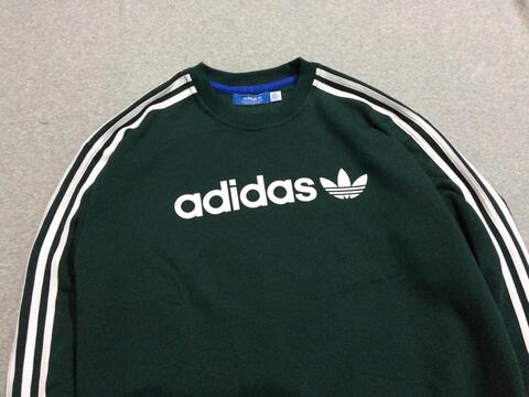 Crewneck Sweater Adidas Linear Green Army Size M dan L