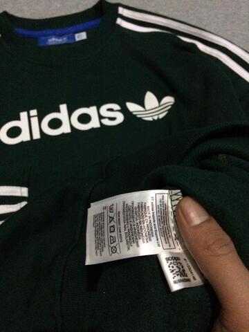 Crewneck Sweater Adidas Linear Green Army Size M dan L