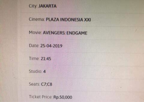 2 Tiket Avengers Endgame Plaza Indonesia