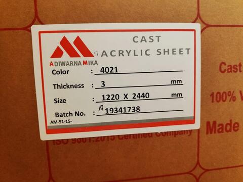 Toko acrylic lembaran Tangerang uk triplek 122x244 3mm Putih Kapur / Solid