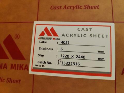 Toko acrylic lembaran Tangerang uk triplek 122x244 6mm Putih Kapur / Solid