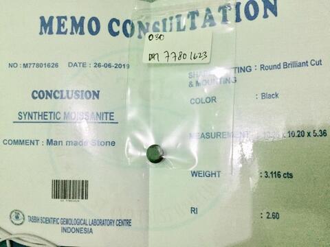 Permata Black Moissanite 3,116Ct. Memiliki Memo