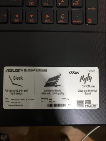 Laptop ASUS X550VX-DM701 I7-7700HQ 8GB 1TB GTX950 Resmi