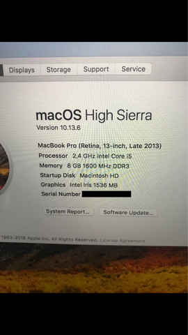 Macbook Pro Retina Late 2013 13 inch 2,4 GHz i5 8GB 8 GB RAM Second Bekas 13-inch