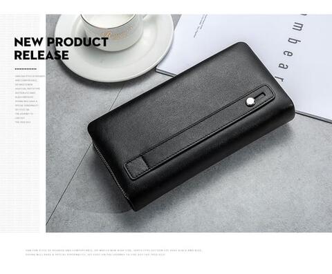 BISON DENIM Clutch Dompet Pria Dual Zipper Leather Kulit Sapi Asli