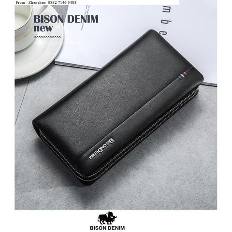 BISON DENIM Clutch Dompet Pria Dual Zipper Leather Kulit Sapi Asli