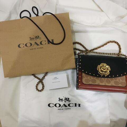 Tas Coach Parker with Rivets and Snakeskin Shoulder Bag