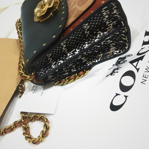 Tas Coach Parker with Rivets and Snakeskin Shoulder Bag