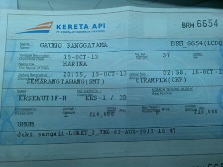Tiket Kereta Cikampek-Semarang PP 11 Okt & 15 Okt 2013