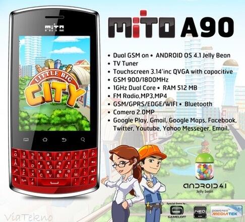 Android dualcore 1GHz, 512mb ram,dual sim,qwerty&touch,jb 4.1,400rban mito a90 mumer