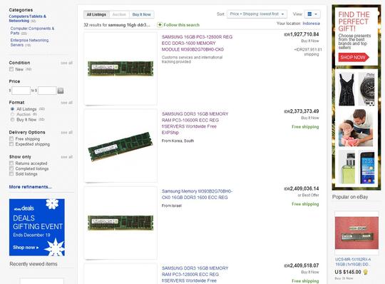Ram/memori server, DDR3 16GB ECC REGISTERED PC12800 (1600 MHz)