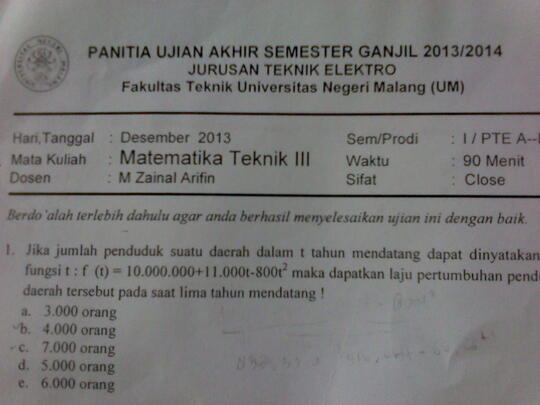 Uas Matematika Teknik Iii Bikin Ngakak Soalnya Mahasiswa Masuk