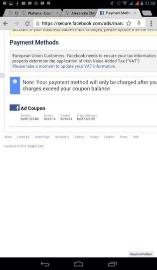 Jual Kupon FB Coupon Facebook Ads/Voucher Facebook Ads 50 $ Murah