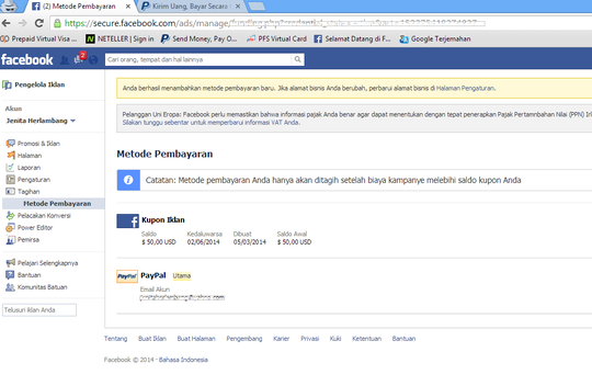 Jual Kupon FB Coupon Facebook Ads/Voucher Facebook Ads 50 $ Murah
