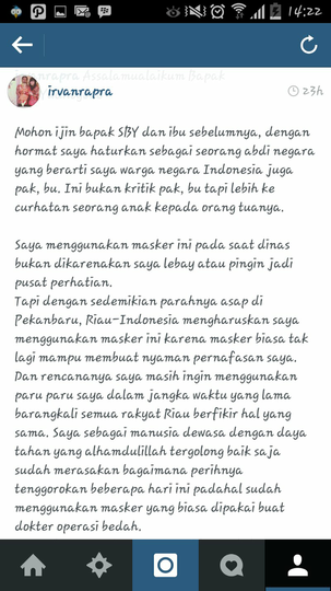 Instagram Saya Di Block ibu Ani Karena Curhat Masalah Asap Riau ke Beliau
