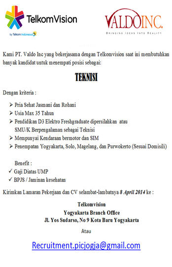 Lowongan Kerja Teknisi Telkovision Purwokerto Kaskus