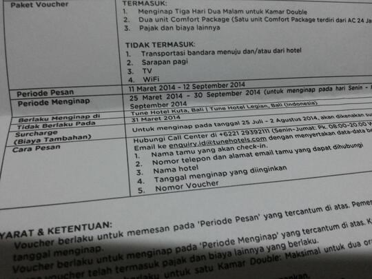 VOUCHER 3D2N TUNE HOTEL BALI