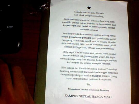 Tidak semua anak ITB menolak kedatangan Jokowi