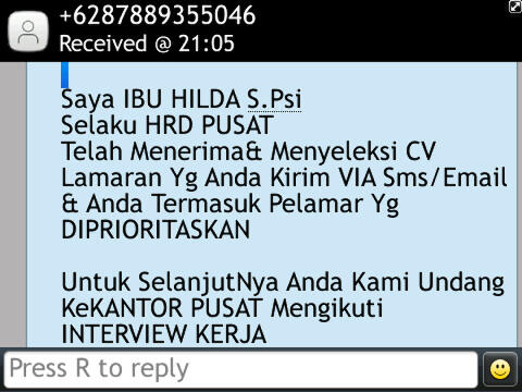 Hati Sms Penipuan Panggilan Kerja Kaskus