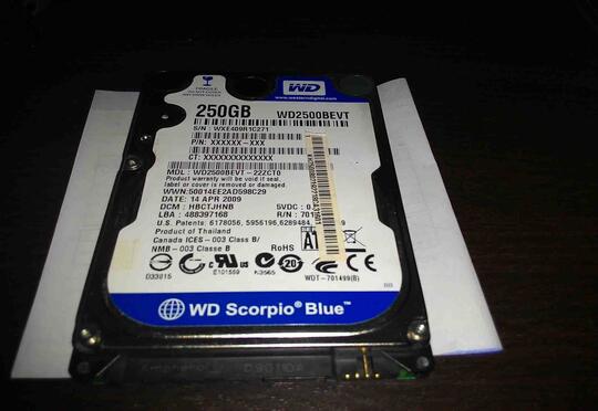HDD 2,5" WDC BLUE 250GB 5400rpm ex LAPTOP DEPOK