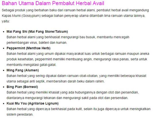Pembalut Herbal AVAIL harga bersaing (trusted seller resmi @FJB tour travel kaskus)
