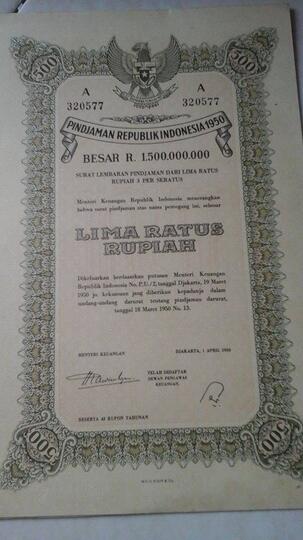 Jual Surat Obligasi Indonesia Tahun 1950