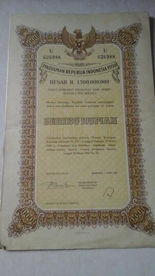 Jual Surat Utang Negara Surat Obligasi Indonesia Tahun1950