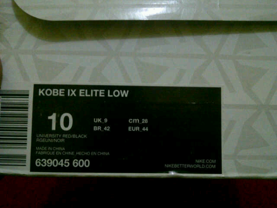 FS original nike kobe 9 elite low university red size 10 murah...lebron,kd,jordan