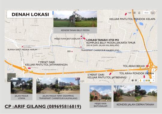 DIJUAL: Tanah 4765 m2 kompleks Billy moon, Pondok Kelapa, Jakarta Timur