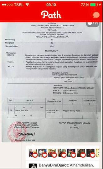 Banyu Biru, Anggota BIN yang Pamer SK Pengangkatan di Sosmed