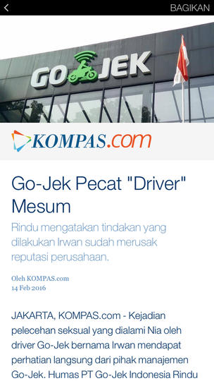 Pelecehan seksual oleh driver GO-JEK Irwan (Jakarta Selatan)